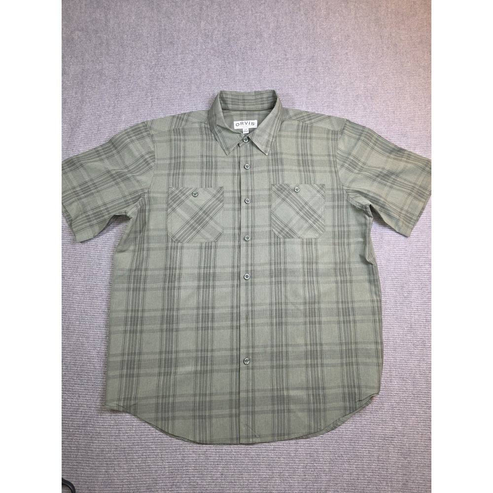 Orvis Classic Collection Green Plaid Shirt Short Sleeve Button Up Men's Size L